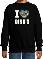 I love dino's sweater met dieren foto van een dino zwart voor kinderen - cadeau trui T-Rex dinosaurus liefhebber - kinderkleding / kleding 5-6 jaar (110/116)