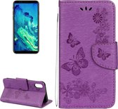 Voor iPhone X / XS Pressed Flowers Butterfly Pattern Horizontal Flip Leather Case met houder & kaartsleuven & Wallet & Lanyard (paars)