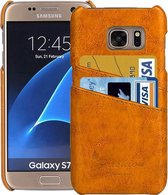 Voor Galaxy S7 / G930 olie wax textuur lederen achterkant geval met kaartsleuven (geel)