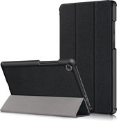 Voor lenovo tab m8 custer textuur horizontale flip smart tpu lederen case met drievoudige houder (zwart)