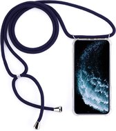 Four-Corner Anti-Fall Trasparent TPU mobiele telefoonhoes met draagkoord voor iPhone 11 Pro Max (donkerblauw)