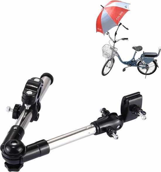 Universele Opvouwbare Verstelbare Roestvrijstalen Fiets Paraplu Beugel Houder Hoek Verstelbare Mount Stand voor Fiets Motorfiets (Zwart)
