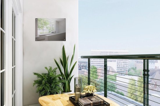Affiche de jardin Fenêtre - Image de murs blancs et une grande fenêtre Affiche de jardin 40x30 cm - Toile de jardin / Toile d'extérieur / Peintures d'extérieur (décoration de jardin)