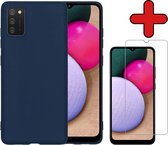 Samsung A02s Hoesje Donker Blauw Siliconen Case Met Screenprotector - Samsung Galaxy A02s Hoes Silicone Cover Met Screenprotector - Donker Blauw