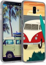 kwmobile telefoonhoesje voor Samsung Galaxy J6+ / J6 Plus DUOS - Hoesje voor smartphone in rood / turquoise / oranje - Auto Strand Paradijs design