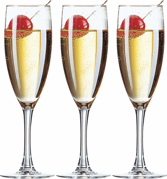 12x Stuks champagneglazen van glas 150 ml - Glazen op voet voor  Champagne/bubbels of Cava | bol.com
