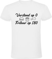 Verstand op 0, Frituur op 180  Heren t-shirt | eten | friettent | patat | niet nadenken | Wit