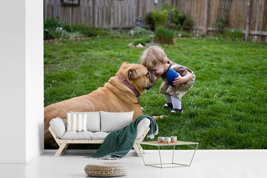 Slink paneel Boer Behang - Fotobehang Baby - Hond - Buiten - Gras - Breedte 330 cm x hoogte  220 cm | bol.com