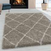 Flycarpets Azure Vloerkleed - 160x230cm - Beige Geruit - Hoogpolig