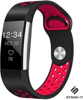 Siliconen Smartwatch bandje - Geschikt voor Fitbit Charge 2 sport band - zwart/rood - Strap-it Horlogeband / Polsband / Armband - Maat: Maat S