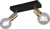 LED Plafondspot - Trinon Zuncka - E27 Fitting - 2-lichts - Rechthoek - Mat Zwart/Goud - Aluminium