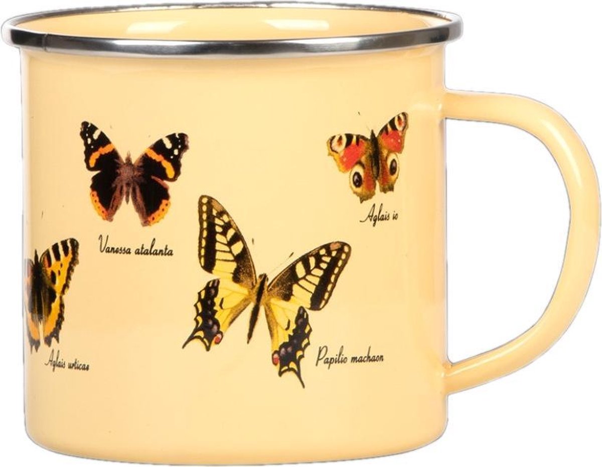 Esschert Design Mok Vlinders 500 Ml Rvs Crème
