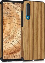 kwmobile hoesje compatibel met Huawei P30 - Back cover voor smartphone - Telefoonhoesje van hout in lichtbruin - Houtnerven design