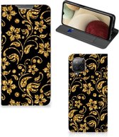 Bookcase Cadeau voor Oma Geschikt voor Samsung Galaxy A12 Telefoonhoesje Gouden Bloemen