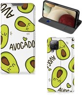 Mobiel Bookcase Valentijn Cadeautje Haar Geschikt voor Samsung Galaxy A12 Smart Cover Hoesje Avocado Singing