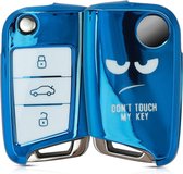 kwmobile autosleutelhoes voor VW Golf 7 MK7 3-knops autosleutel - TPU beschermhoes - sleutelcover - Don't Touch My Key design - wit / hoogglans Blauw