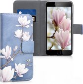 kwmobile telefoonhoesje voor Apple iPhone 6 / 6S - Backcover voor smartphone - Hoesje met pasjeshouder in taupe / wit / blauwgrijs - Magnolia design