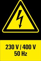 230 V / 400 V 50 Hz sticker met tekst 148 x 210 mm