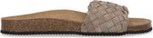 Manfield - Dames - Taupe suède slippers met gevlochten detail - Maat 37