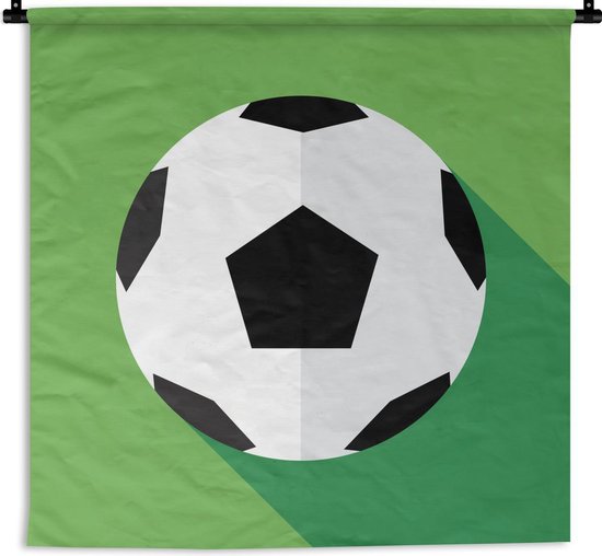 Wandkleed Voetbal illustratie - Een illustratie van een voetbal op een groene achtergrond Wandkleed katoen 90x90 cm - Wandtapijt met foto
