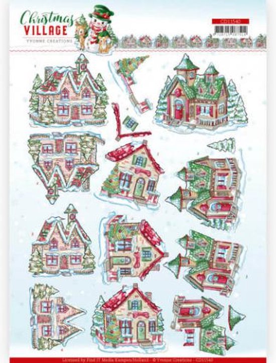 Christmas Houses Christmas Village 3D Cutting Sheet by Yvonne Creations 10 stuks