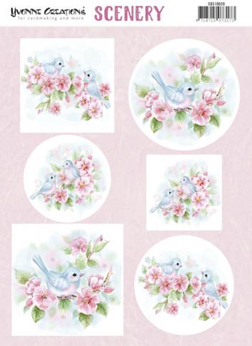 Pink Blossom Aquarella Push Out Scenery by Yvonne Creations