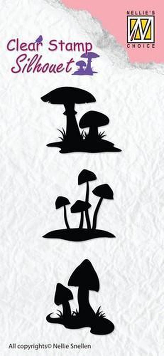 Sil034 Nellie Snellen Clearstamp Silhouette mushrooms - stempel paddestoelen - mixed media paddestoel