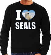 I love seals trui met dieren foto van een zeehond zwart voor dames - cadeau sweater zeehonden liefhebber M