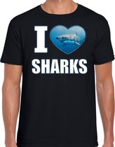 I love sharks t-shirt met dieren foto van een haai zwart voor heren - cadeau shirt haaien liefhebber 2XL