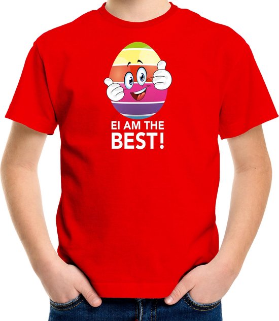 Vrolijk Paasei ei am the best t-shirt / shirt - rood - kinderen - Paas kleding / outfit 158/164