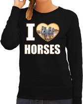 I love horses trui met dieren foto van een wit paard zwart voor dames - cadeau sweater paarden liefhebber XL