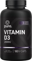 PURE Vitamine D-3 - 180 V-Caps - 2000IU - vitamines - capsules - voedingssupplement