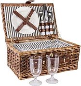 Picknickmand met servies en bestek - 2-persoon - Riet - Inclusief wijnglazen