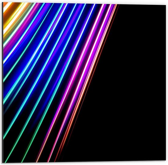 Dibond - Regenboogstrepen Fluoriserend - 50x50cm Foto op Aluminium (Wanddecoratie van metaal)