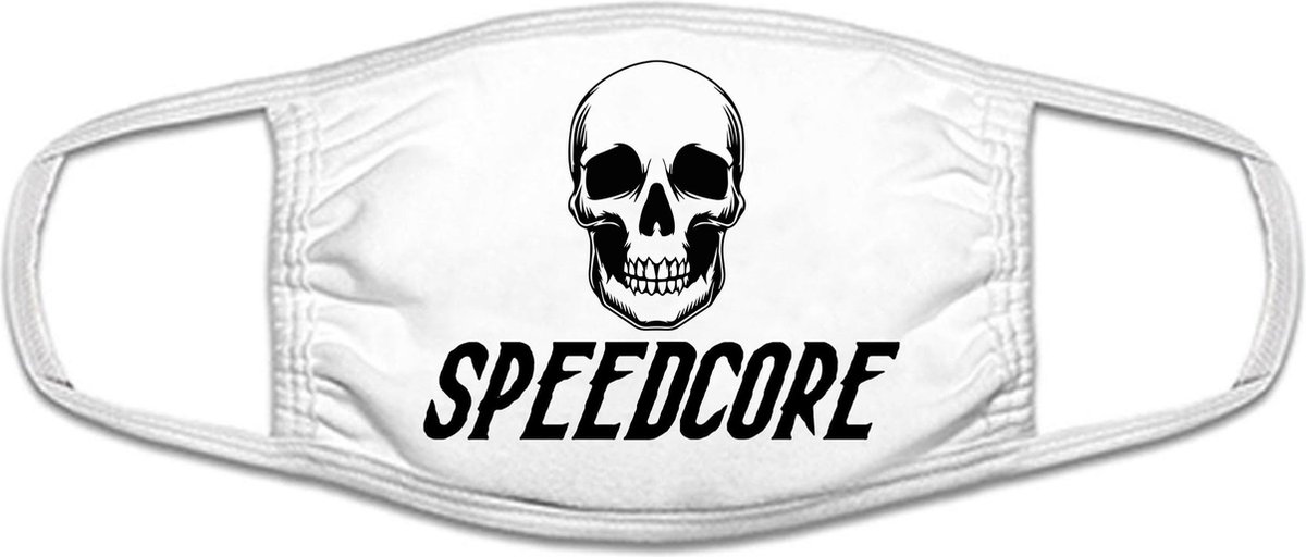 Speedcore mondkapje | muziek | festival | hardcore | grappig | gezichtsmasker | bescherming | bedrukt | logo | Wit mondmasker van katoen, uitwasbaar & herbruikbaar. Geschikt voor OV