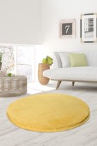 Nerge.be | Milano Round Yellow 90x90 cm | %100 Acrylic - Handmade | Decorative Rug | Antislip | Washable in the Machine | Soft surface