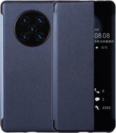 Voor Huawei Mate 40 Pro PU lederen horizontale flip-hoes, met nummerherkenning en slaap- / wekfunctie (donkerblauw)