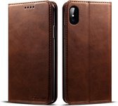 Suteni Calf Texture horizontale flip lederen tas voor iPhone X / XS, met houder en kaartsleuven en portemonnee (koffie)