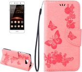 Voor Huawei Y5II Geperst Bloemen Vlinderpatroon Horizontale Flip Leren Case met Magnetische Gesp & Houder & Kaartsleuven & Portemonnee (Roze)
