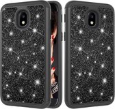 Glitter poeder contrast huid schokbestendig siliconen + pc beschermhoes voor Galaxy J3 (2018) (zwart)