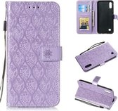 Geperst afdrukken Rotan bloempatroon Horizontale flip PU lederen tas voor Galaxy M10 / A10, met houder en kaartsleuven en portemonnee en fotolijst (paars)