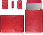 4-in-1 laptop PU lederen tas + powerbag + kabelbinder + muistas voor MacBook 15 inch (rood)