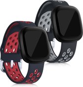 kwmobile 2x armband voor Fitbit Versa 3 / Sense - Bandjes voor fitnesstracker in zwart / rood / zwart / grijs