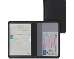 kwmobile hoes voor kentekenbewijs en rijbewijs - Omslag met pasjeshouder in zwart / rood - Imitatieleer - Carbon design