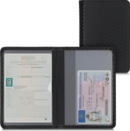 kwmobile hoes voor kentekenbewijs en rijbewijs - Omslag met pasjeshouder in zwart / rood - Imitatieleer - Carbon design