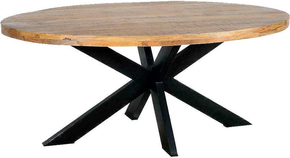 Mangohouten Eettafel Tulsa Ovaal 180×100 cm Mahom Industrieel - Dinertafel van Mangohout & Metaal - Industriële Eettafel