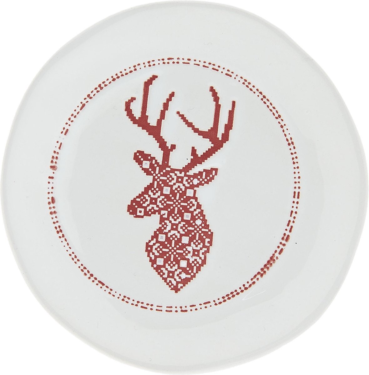 Clayre & Eef Servies Ontbijtbord Ø 14*2 cm Rood Aardewerk Rond Rendier Eetbord Gebaksbordje