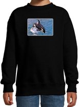 Dieren sweater met orka walvissen foto - zwart - voor kinderen - natuur / orka cadeau trui - kleding / sweat shirt 9-11 jaar (134/146)