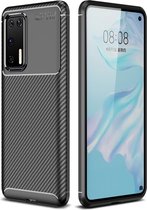 Voor Huawei P40 Pro Carbon Fiber Texture Shockproof TPU Case (Zwart)