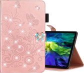 Voor iPad Pro 11 (2020) Diamond Encrusted Butterflies Embossing Pattern Horizontal Flip Leather Case met houder en kaartsleuf (Rose Gold)